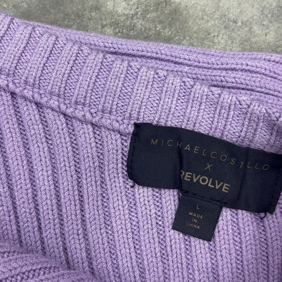 Michael Costello x Revolve Amari Ribbed Dress Light Purple Sz L Rayon Nylon - Picture 9 of 11